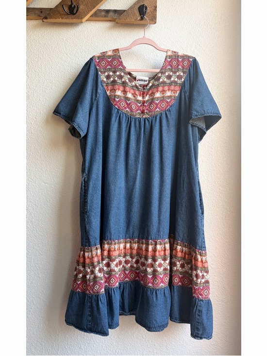 Dresses & Skirts - Vintage Denim Patchwork Ruffle Hem Midi Dress